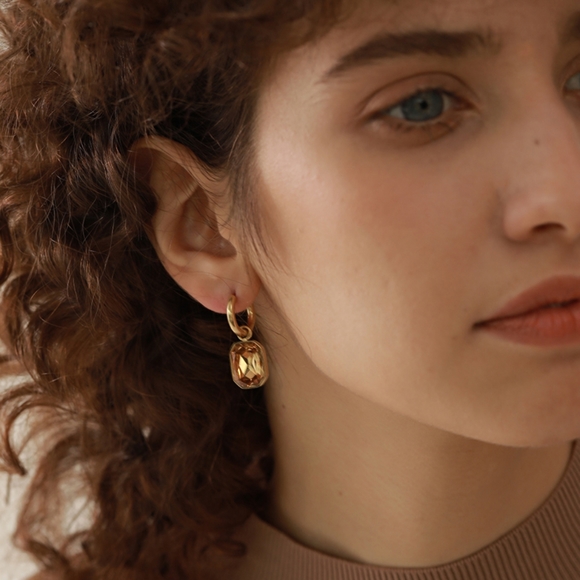 COPY - CHARM STAINLESS STEEL SQUARE DANGLE EARRINGS - Picture 5 of 7